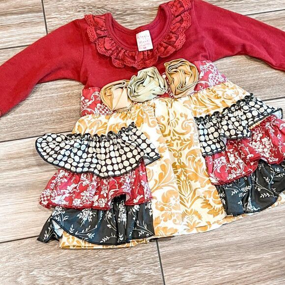 Giggle Moon Long Sleeve Burgundy and Gold Dress, Size 9M - Picture 2 of 5